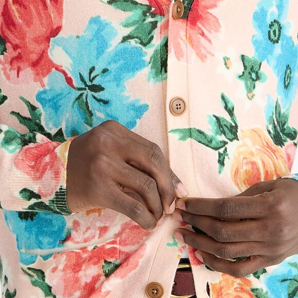 NWT J Crew 100% Cashmere Floral Flower Cardigan Sweater Mens Large - Picture 4 of 8